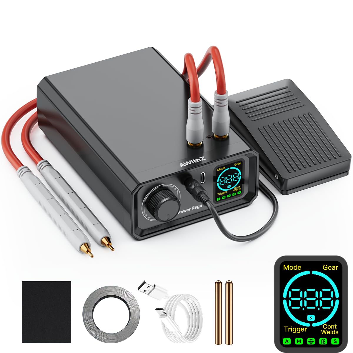 AWithZ UK1 Akku-Punktschweissgerät 9000W, 100 Stufen, Fusspedal und LED-Anzeige