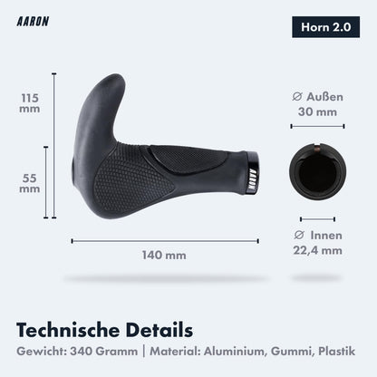 AARON Horn Lenkergriffe mit Gel-Dämpfung, ergonomisch, schwarz
