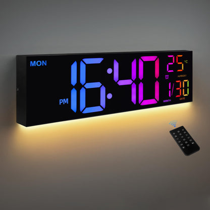 HAITANG PH-01 Digitale LED-Wanduhr mit Temperatur und Nachtlicht