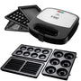 Russell Hobbs Fiesta 24540-56 Multifunktionsgerät – 3er Plattenset. Schwarz-silbernes Gerät bereitet Waffeln, Sandwiches & Gegrilltes zu.