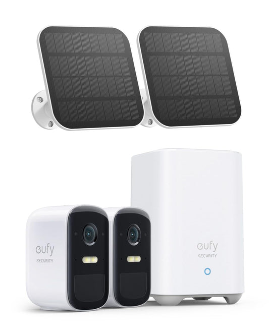 eufy Security eufyCam 2C Pro Überwachungskamera Aussen 2er-Set 2K. Weiß mit schwarzer Linse. Zur drahtlosen 2K-Videoüberwachung.
