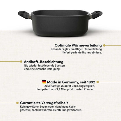 Hoffmann Schmorkasserolle Viereck - Induktion 28x28 cm Glasdeckel