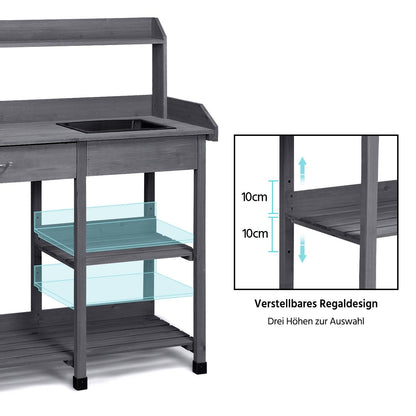 Yaheetech Pflanztisch aus Holz mit Waschbecken und Schublade, Grau