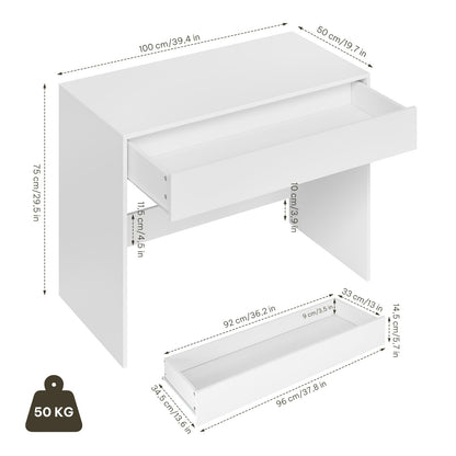 eSituro Schreibtisch mit Schubladen Bürotisch – Weiss 100x50 cm
