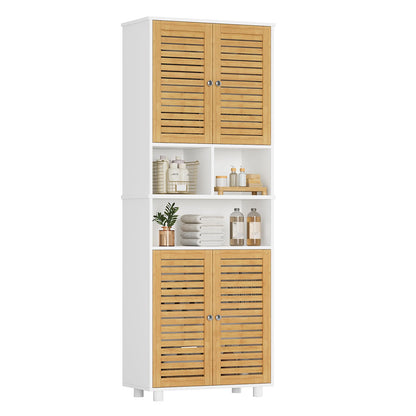 FORABAMB Badezimmerschrank hoch mit 4 Bambustüren, 60 x 30 x 170 cm – Hochschrank aus MDF mit Lamellentüren