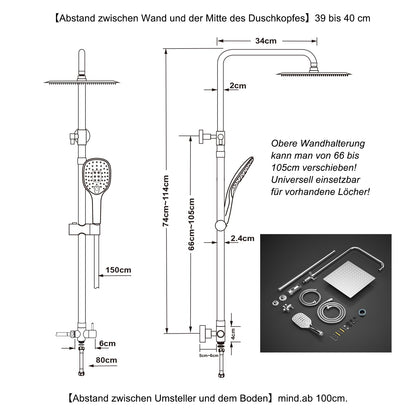 JOHO Regenduschset Edelstahl Chrom 25x25cm eckig ohne Armatur