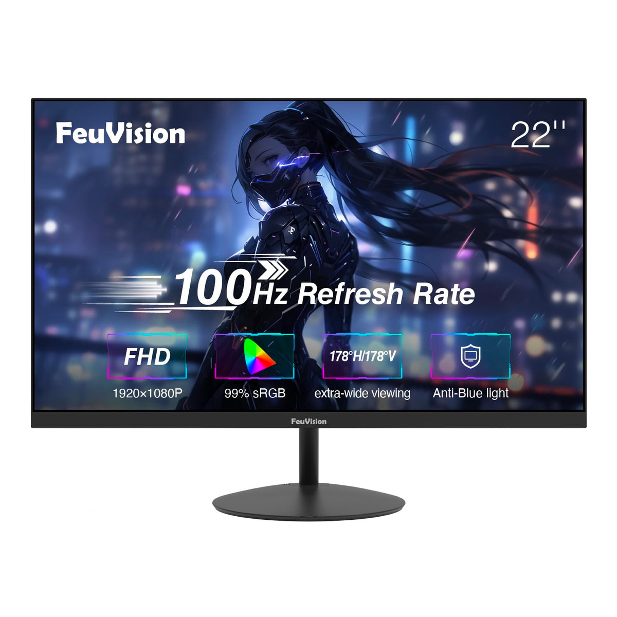 FeuVision 22 Zoll FHD Monitor FSID22AF, 100Hz, HDMI, VGA – rahmenloser Bildschirm