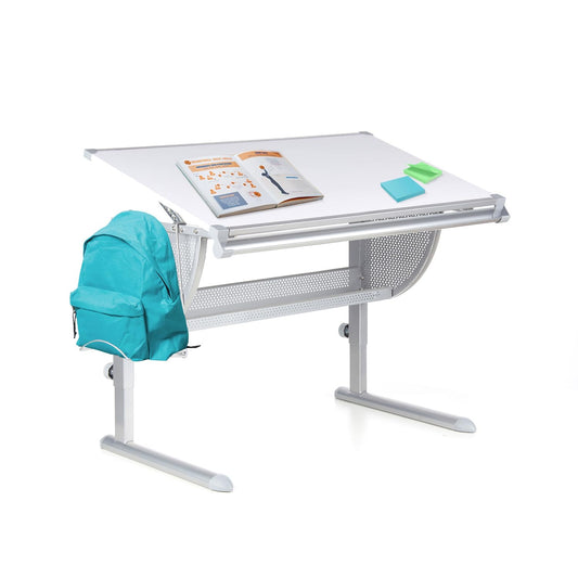 hjh OFFICE 705100 Kinderschreibtisch neigbar höhenverstellbar weiss/silber. Für ergonomisches Lernen von Kindern.
