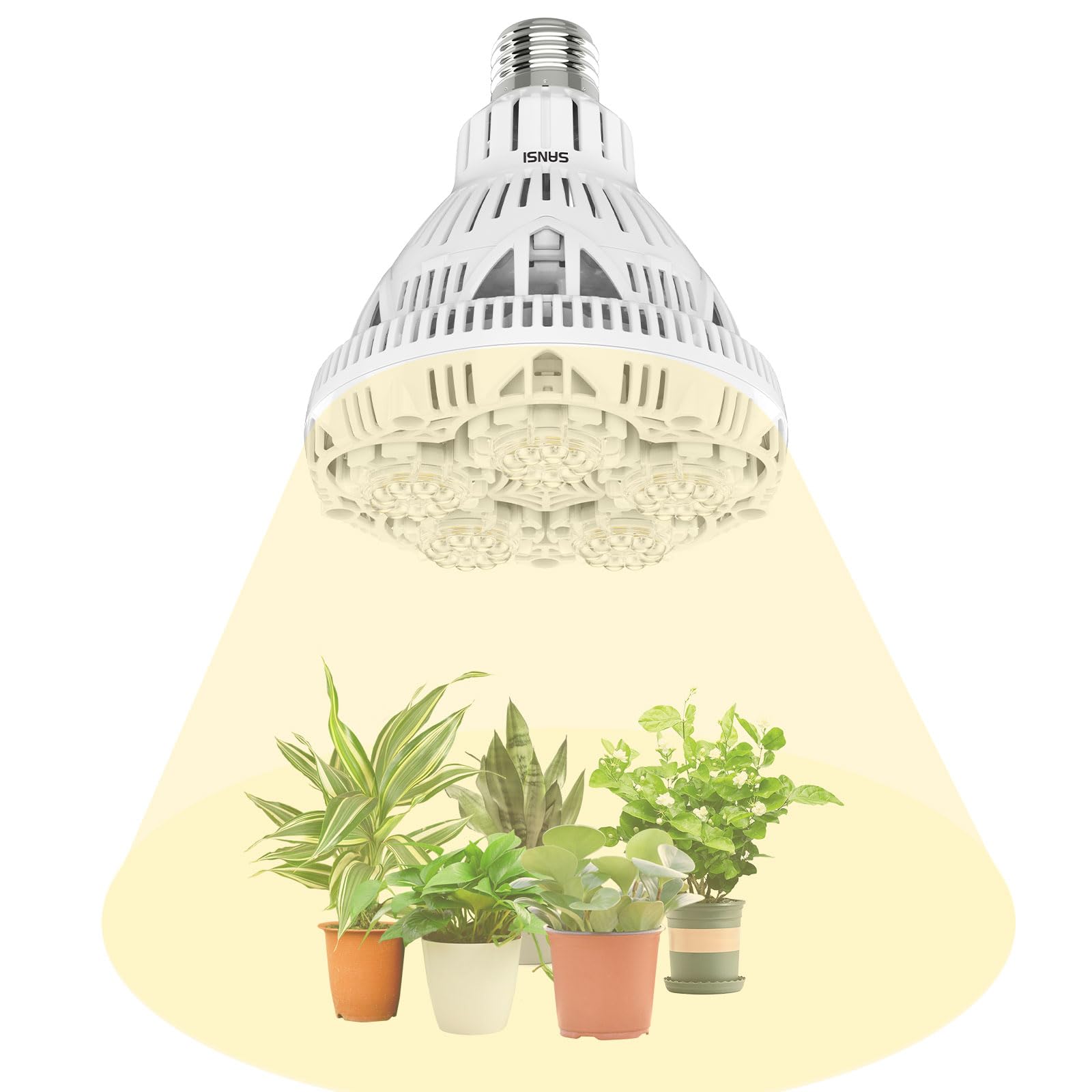 SANSI LED Pflanzenlampe E27 24W Vollspektrum für Zimmerpflanzen, weisses Leuchtmittel mit Linse