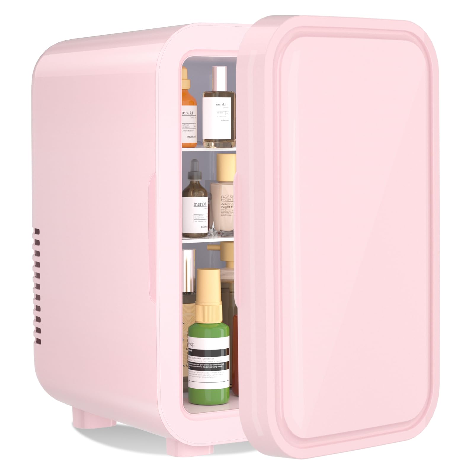 YASHE Mini-Kühlschrank 6 Liter, tragbar, thermoelektrisch, Pink – kompakter Kühler für Getränke und Hautpflege