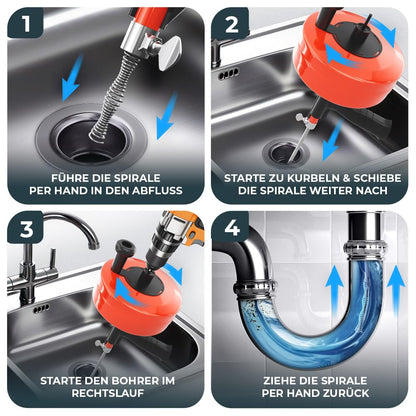 Meisterfaktur Rohrreinigungsspirale Metalltrommel 15m - Bohraufsatz