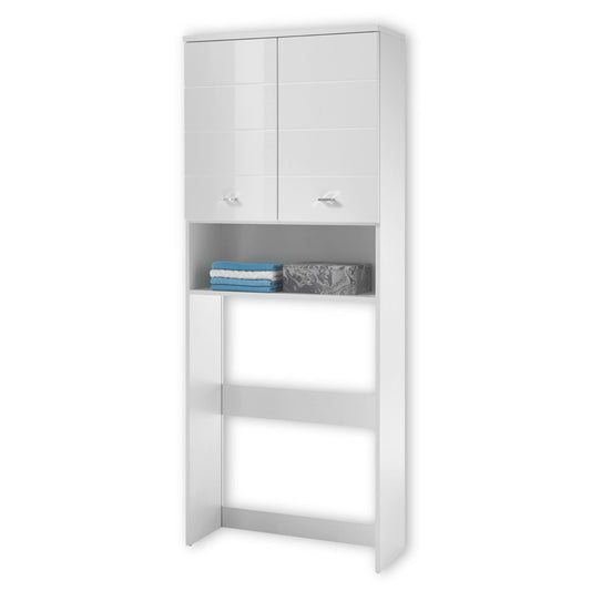 Stella Trading Pool Waschmaschinenschrank Weiss Badmöbel. Hoher, weißer Schrank für Stauraum über Waschmaschine und Waschmittel.