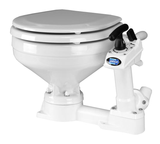 Jabsco Twist 'n' Lock Manuelle Bootstoilette 29090-3000 weiss. Weisse Bordtoilette mit manuellem Spülsystem.
