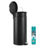 SONGMICS Tretmülleimer 30 L, Stahl, Softclose-Deckel, tintenschwarz, rund, mit Tretpedal