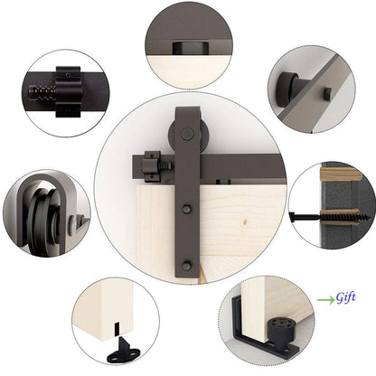 TSMST Schiebetürsystem Schienen-Set 243cm J-Form Holztür Schwarz