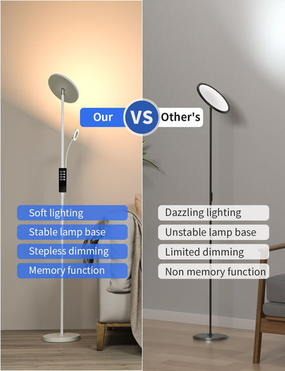 Modlicht LED Stehleuchte Grau Dimmbar – 35W Leselampe Wohnzimmer