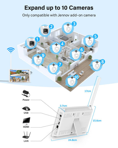 Jennov Überwachungskamera Set 10" Monitor Wireless NVR 2x 5MP Aussen