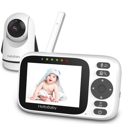 HelloBaby Babyphone mit Kamera 3.2'' IPS – Kein WiFi: Weißes Babyphone mit Elterneinheit (3.2'' IPS-Display) und Kameraeinheit zur Babyüberwachung ohne WLAN.