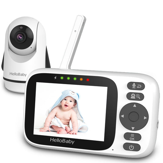HelloBaby Babyphone mit Kamera 3.2'' IPS – Kein WiFi: Weißes Babyphone mit Elterneinheit (3.2'' IPS-Display) und Kameraeinheit zur Babyüberwachung ohne WLAN.