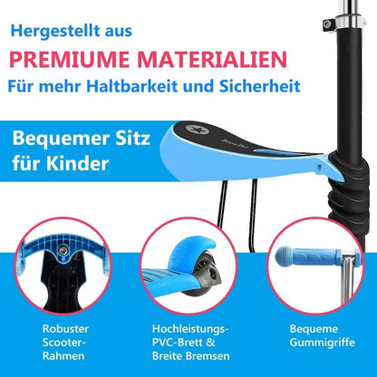 YOLEO 5-in-1 Kinder Scooter mit Sitz, Korb und Schubstange, Blau