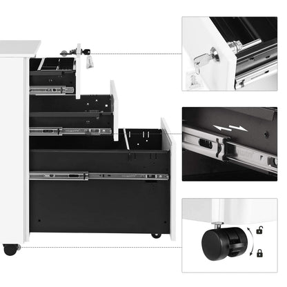 SONGMICS OFC031W01 Rollcontainer – Weiss, 3 Schubladen, abschliessbar
