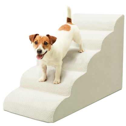 Niubya Hundetreppe für kleine Hunde, 5 Stufen, Beige, H 62 cm aus hochdichtem Schaumstoff