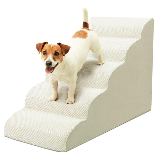 Niubya Hundetreppe für kleine Hunde, 5 Stufen, Beige, H 62 cm aus hochdichtem Schaumstoff