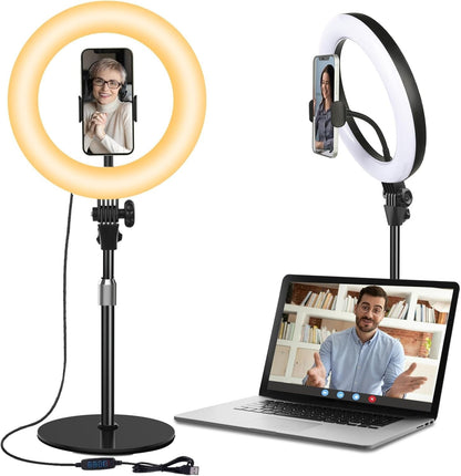 Yarrashop LED Ringlicht mit Stativ, 10.5 Zoll, 3 Lichtfarben, Schwarz
