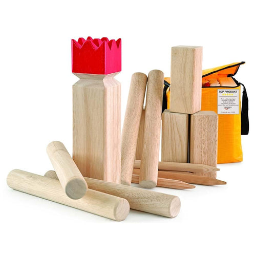 Carromco Wikingerschach Original Kubb Set aus Gummibaumholz mit König, Knechten und Wurfhölzern
