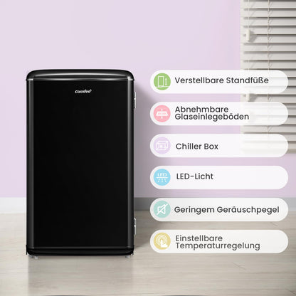 Comfee RCD93BL2EURT(E) Retro Kühlschrank, 93 Liter, Schwarz