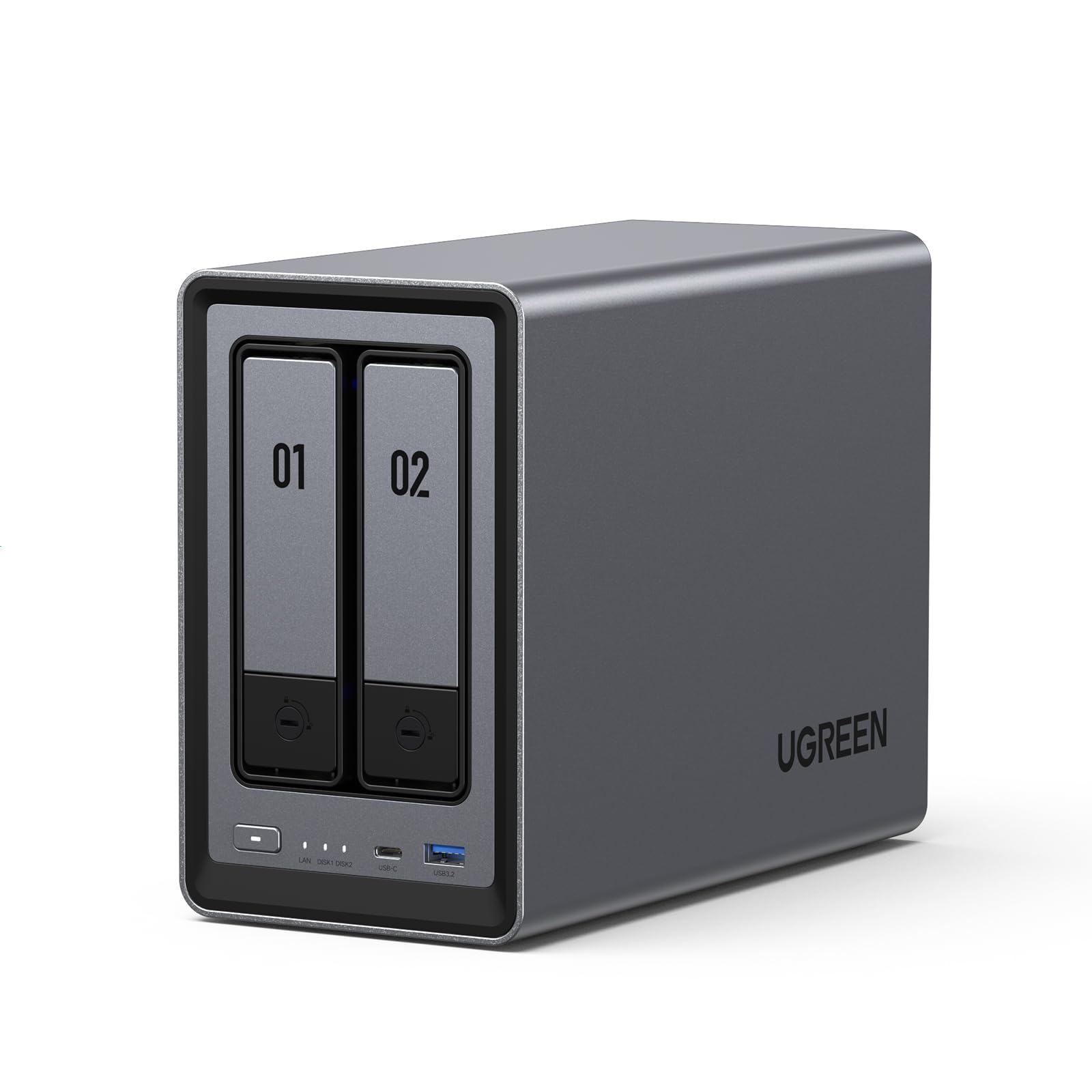 UGREEN NASync DXP2800 2-Bay NAS Server – Diskless: Schwarzes, rechteckiges 2-Bay NAS-Gehäuse für zentrale Dateispeicherung im Netzwerk.