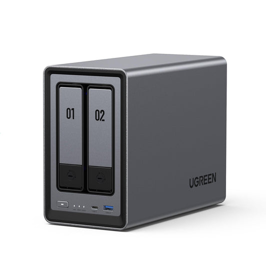 UGREEN NASync DXP2800 2-Bay NAS Server – Diskless: Schwarzes, rechteckiges 2-Bay NAS-Gehäuse für zentrale Dateispeicherung im Netzwerk.