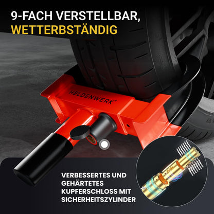HELDENWERK Parkkralle Radkralle mit Hochsicherheitsschloss, 18-30 cm