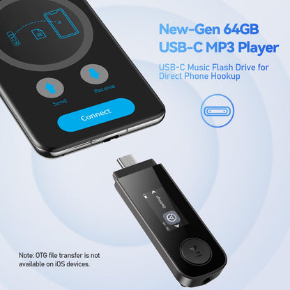 AGPTEK U5 MP3-Player 64 GB mit Bluetooth 5.3, Clip und FM-Radio