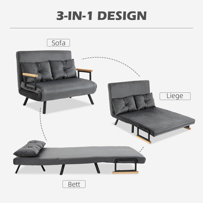 HOMCOM Schlafsofa Klappbett mit Bettfunktion Samtoptik Dunkelgrau
