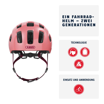 ABUS Youn-I 2.0 Fahrradhelm mit LED-Rücklicht, Koralle, Grösse M