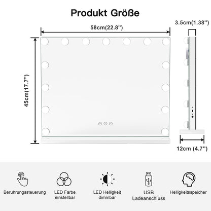 Dripex Hollywood Schminktischspiegel 15 Lichter Touch 58x45 cm Weiss