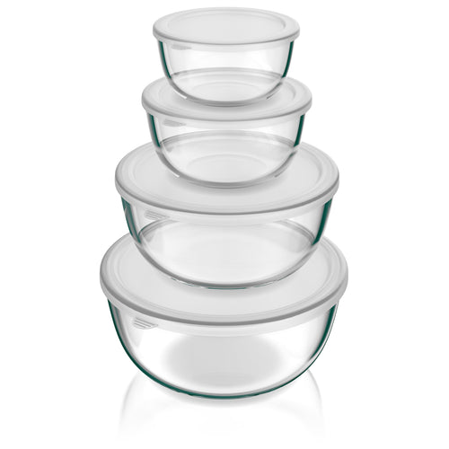 Arendo Rührschüssel Set 4-teilig aus Borosilikatglas mit Deckel, vier stapelbare Glasschüsseln
