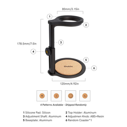 OutIn Universal Kaffeehalter Nano, höhenverstellbar, Aluminium
