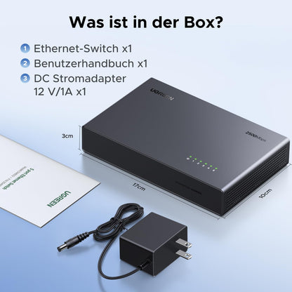 UGREEN 2.5G LAN Switch mit 5 Ports, unmanaged und lüfterlos