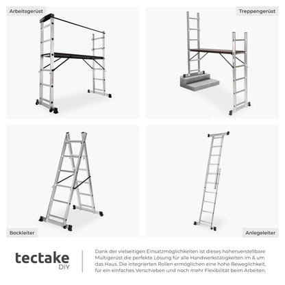TecTake Alu Rollgerüst Mehrzweckleiter 4 in 1 - Silber