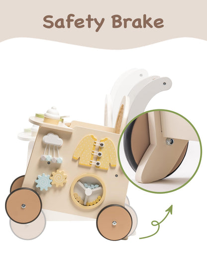 ROBUD Holz Lauflernwagen 2-in-1 - Puppenwagen Montessori Board