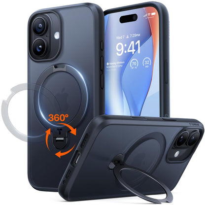 TORRAS Ostand Q3 Spin Hülle für iPhone 17 mit 360° MagSafe Ständer, schwarze matte Rückseite