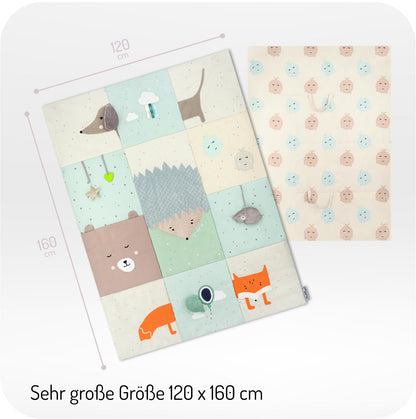 Momi VOLPI sensorische Patchwork-Matte, Krabbeldecke 120 x 160 cm