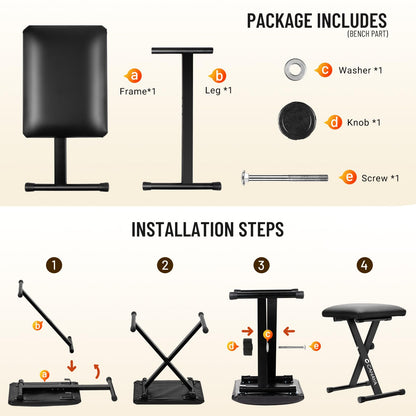 CAHAYA Keyboardständer Set mit Bank – Doppel-X Schwarz