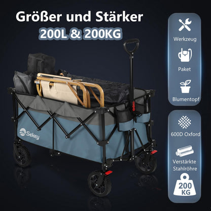 Sekey XXL Plus Faltbarer Bollerwagen 200L 200KG - Blau