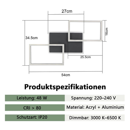 ZMH LED Deckenleuchte - 48W Dimmbar Schwarz mit Fernbedienung