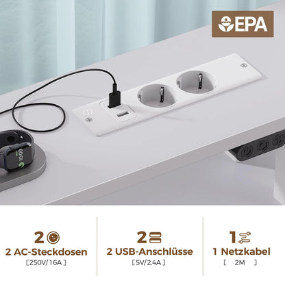 Seventable Gaming Computertisch 120cm – LED & Steckdosen Weiss