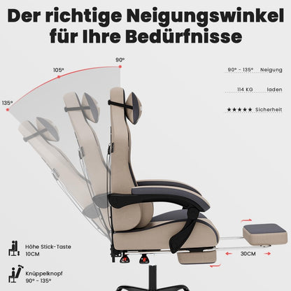 SUKIDA ergonomischer Racing Gaming Stuhl Fussstütze - Beige