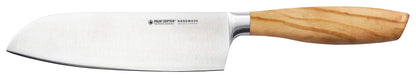 Felix SOLINGEN 976003F Santoku Messer – 16cm Olivenholz. Vielseitiges Küchenmesser mit Olivenholzgriff zum Schneiden von Fleisch, Fisch und Gemüse.